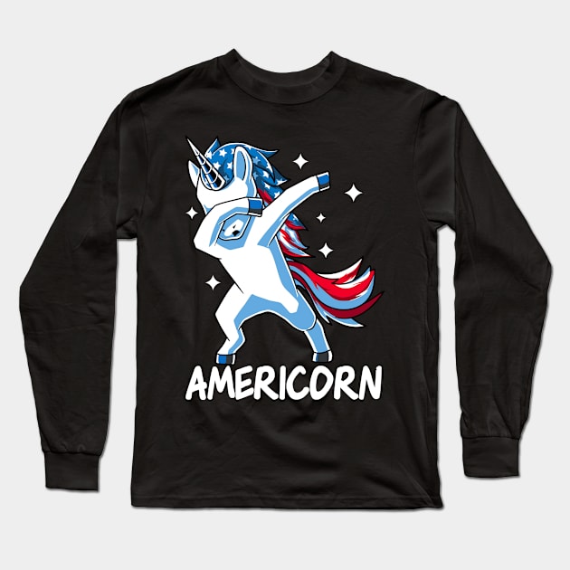 Unicorn Veterans - Dabbing Americorn Veterans Gift Long Sleeve T-Shirt by clickbong12